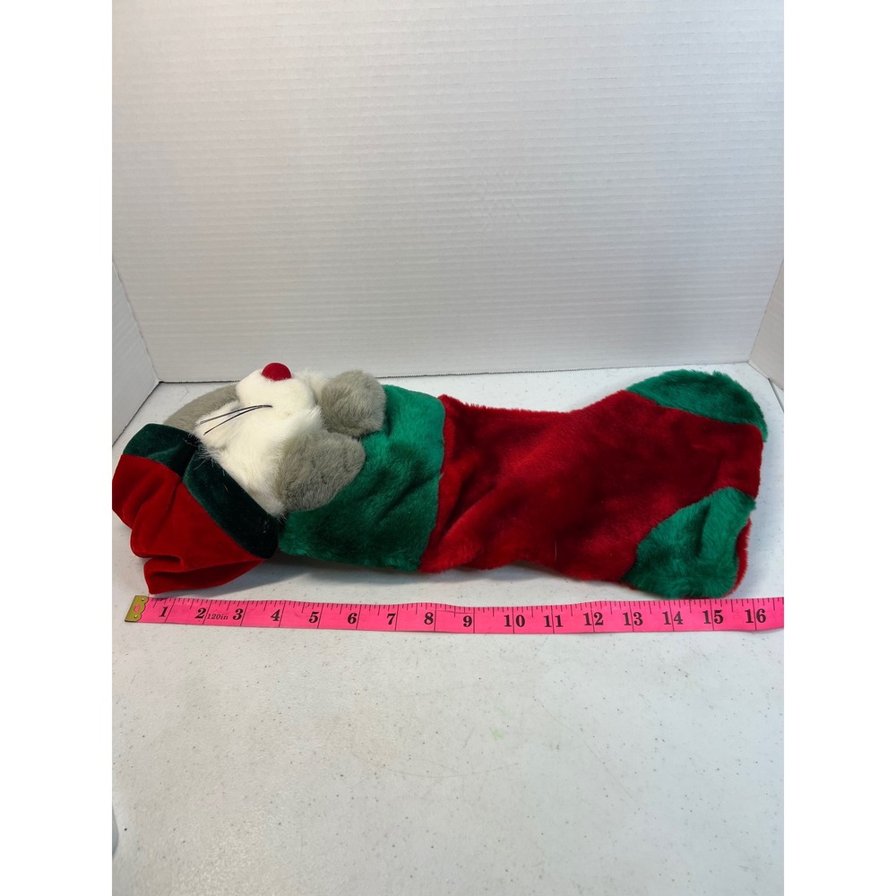 Vintage Prima Creations 2000 Plush Mouse Christmas Stocking Red Green Plush 16in - Picture 3 of 6